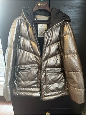 Brunello Cucinelli Metallic Puffer Jacket with Hood - copper/gunmetal